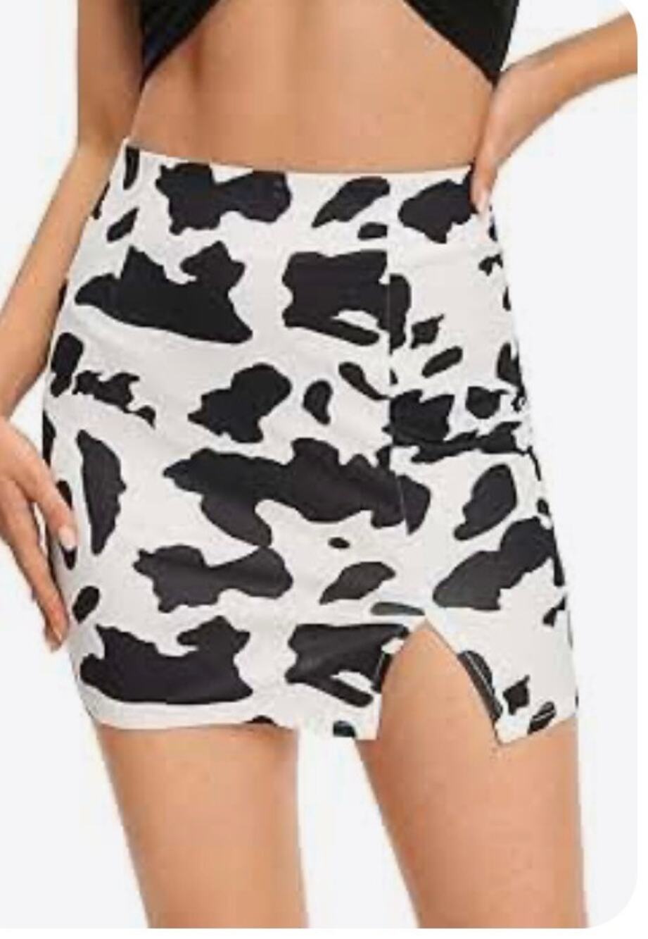 Le Lis black white denim cow print mini skirt Medium